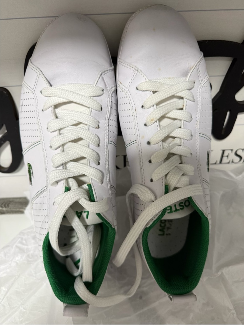 Lacoste White Leather Sneakers with Green Accents